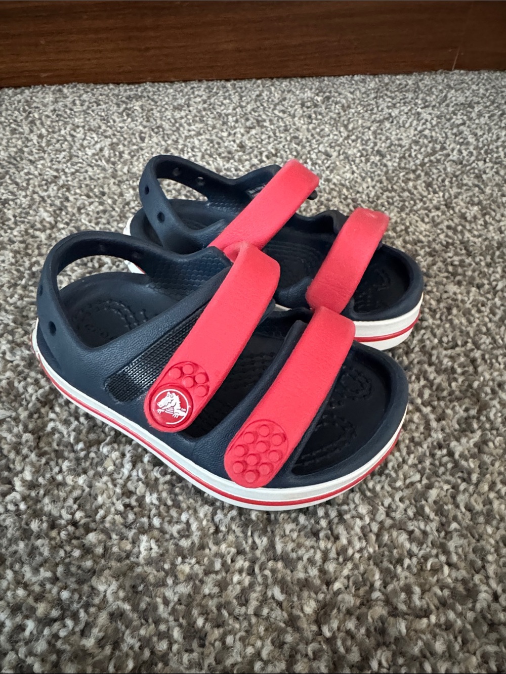 Kids Navy and Coral Hook-and-Loop Sandals